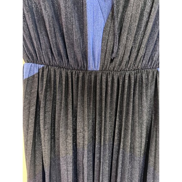 Striped Pleated Midi Dress With Tie Back Detail Black & Blue Size M - Picture 6 of 10